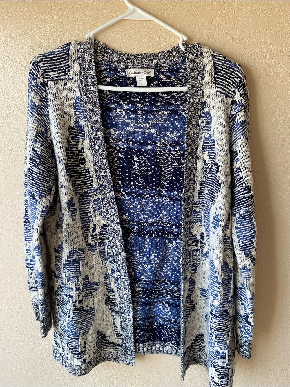 Coldwater Creek Navy & Cream Open Knit Cardigan